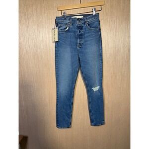 GRLFRND Revolve‎ Piper Super High Rise Stretch Slim Crop Jeans Womens Distressed